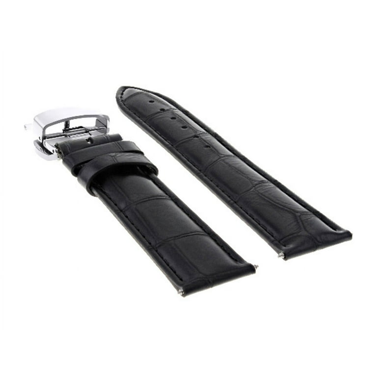 20mm Leather Watch Band Strap Deployment Buckle Clasp for Raymond Weil Black