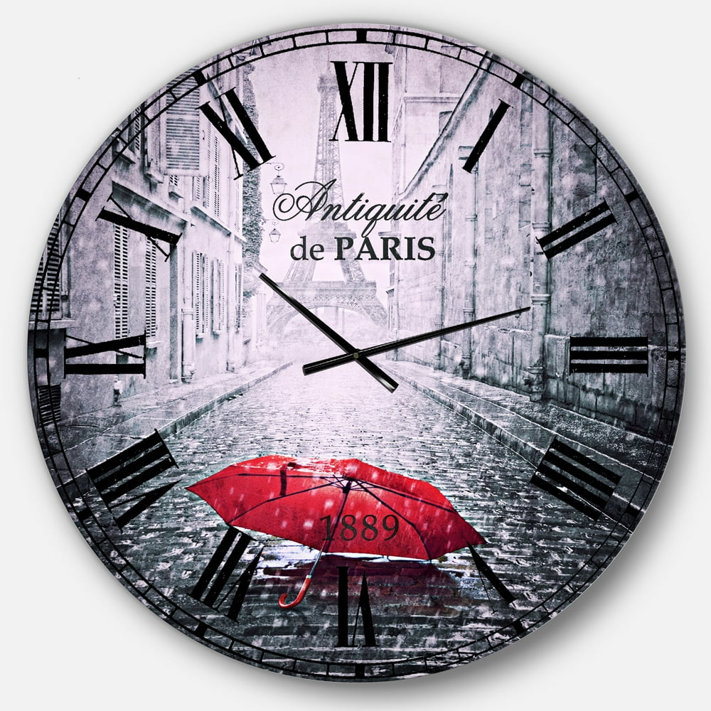 Designart 'Eiffel View from Paris Street' French Country wall clock