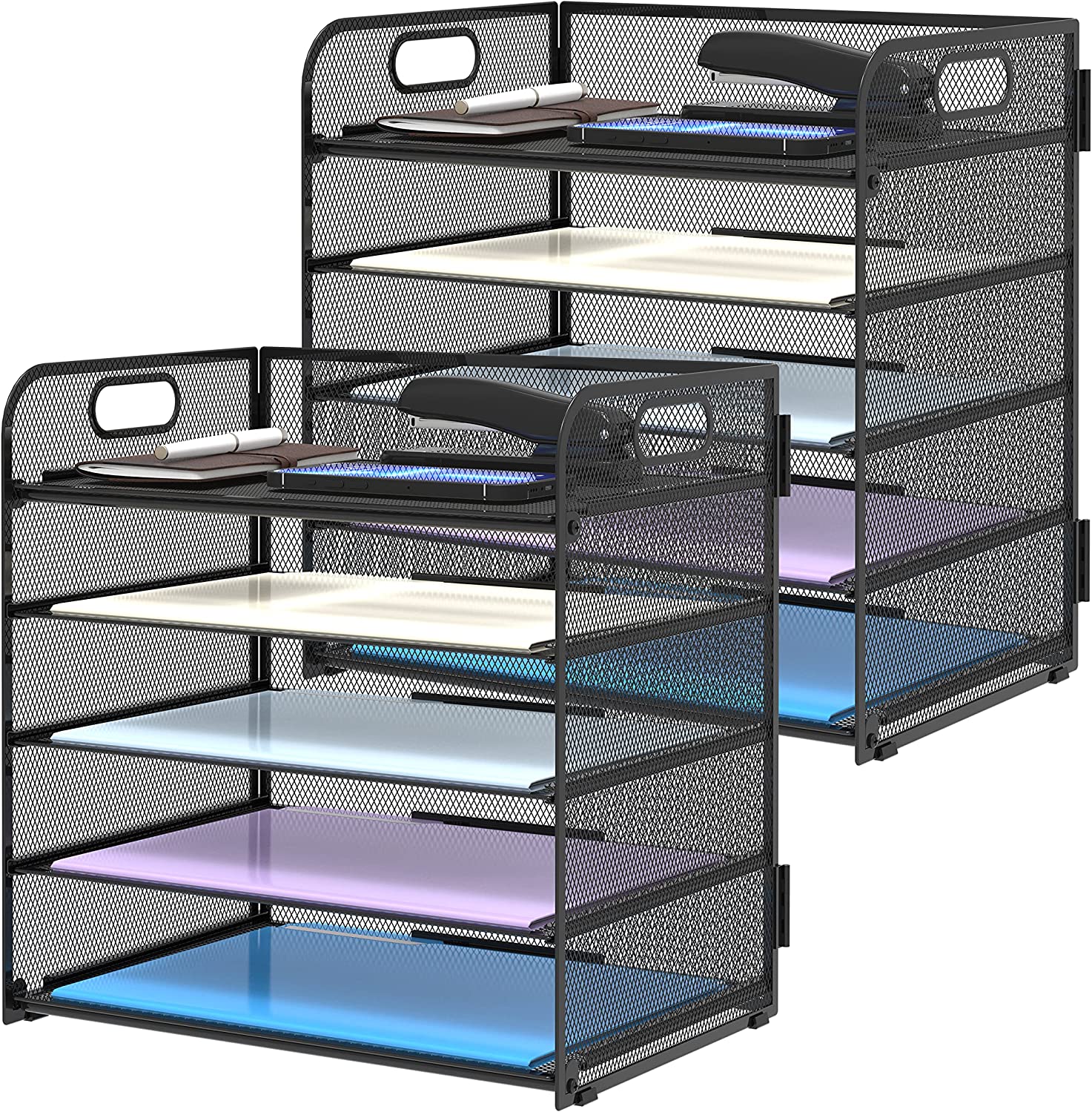 5Tier Desk Organizer with Handle Mesh Desk File Organizer Paper Tray