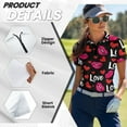 thumbnail image 5 of COEQINE Women 1/4 Zip Golf Shirts for Valentine's Day Quick Dry Fit Moisture Wicking Golf Polo Shirt Lightweight Short Sleeve Tennis Activewear Love Red Heart Lip Print Sportswear, XS, 5 of 7