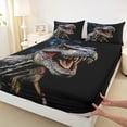 thumbnail image 4 of Metsweet Dino T-Rex King Sheets 4pcs, Wildlife Dinosaur Bedding, Gray Black Red,1 Fitted Sheet, 1 Flat Sheet and 2 Pillowcases, 4 of 5