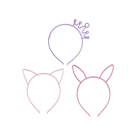Lux Accessories Pink Bunny Cat Ears Purple Tiara Set of 3 Girls Fashion Headband