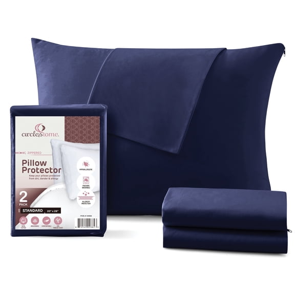 CirclesHome Pillow Protectors 2 Pack Standard Zippered - 100% Cotton Breathable Pillowcases - Protects Pillows from Dirt, Dust and Debris (Standard - Set of 2 - 20x26)