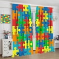 thumbnail image 4 of Abstract Kitchen Curtains, Colorful Puzzle Pieces Fractal Children Hobby Activity Leisure Toys Cartoon Image Window Drapes Set 2 Panels,55x63 Inches, 4 of 8