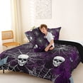 thumbnail image 4 of Homewish Gothic Halloween Spider Web Queen Comforter Set,Skull Bat Pattern Comforter Sets Queen,Purple Black White,Black Reversible,3pcs,1 Comforter and 2 Pillowcases, 4 of 7