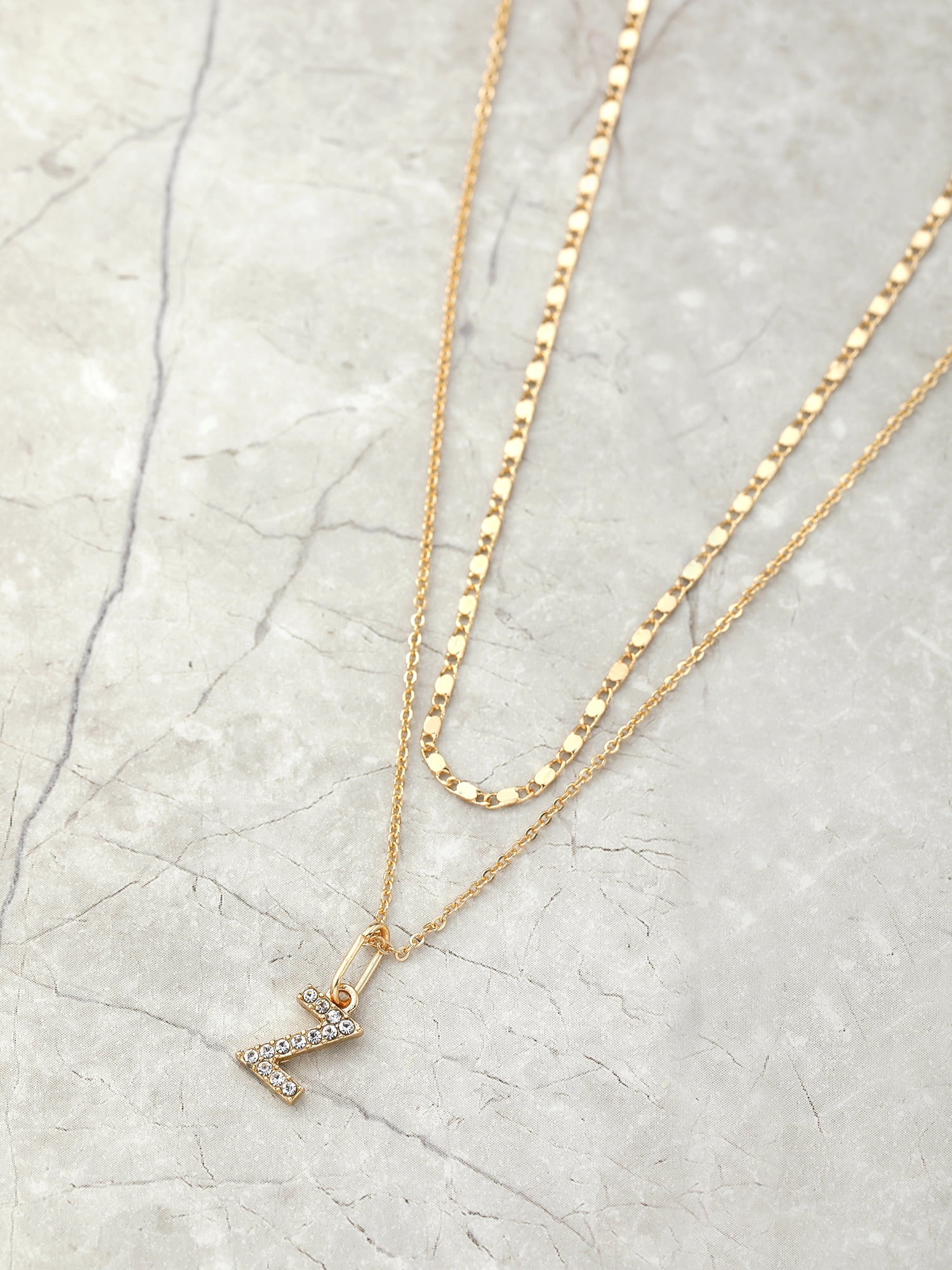 Time and Tru Goldtone Initial Letter Necklace Set for Women, 2 Piece Set