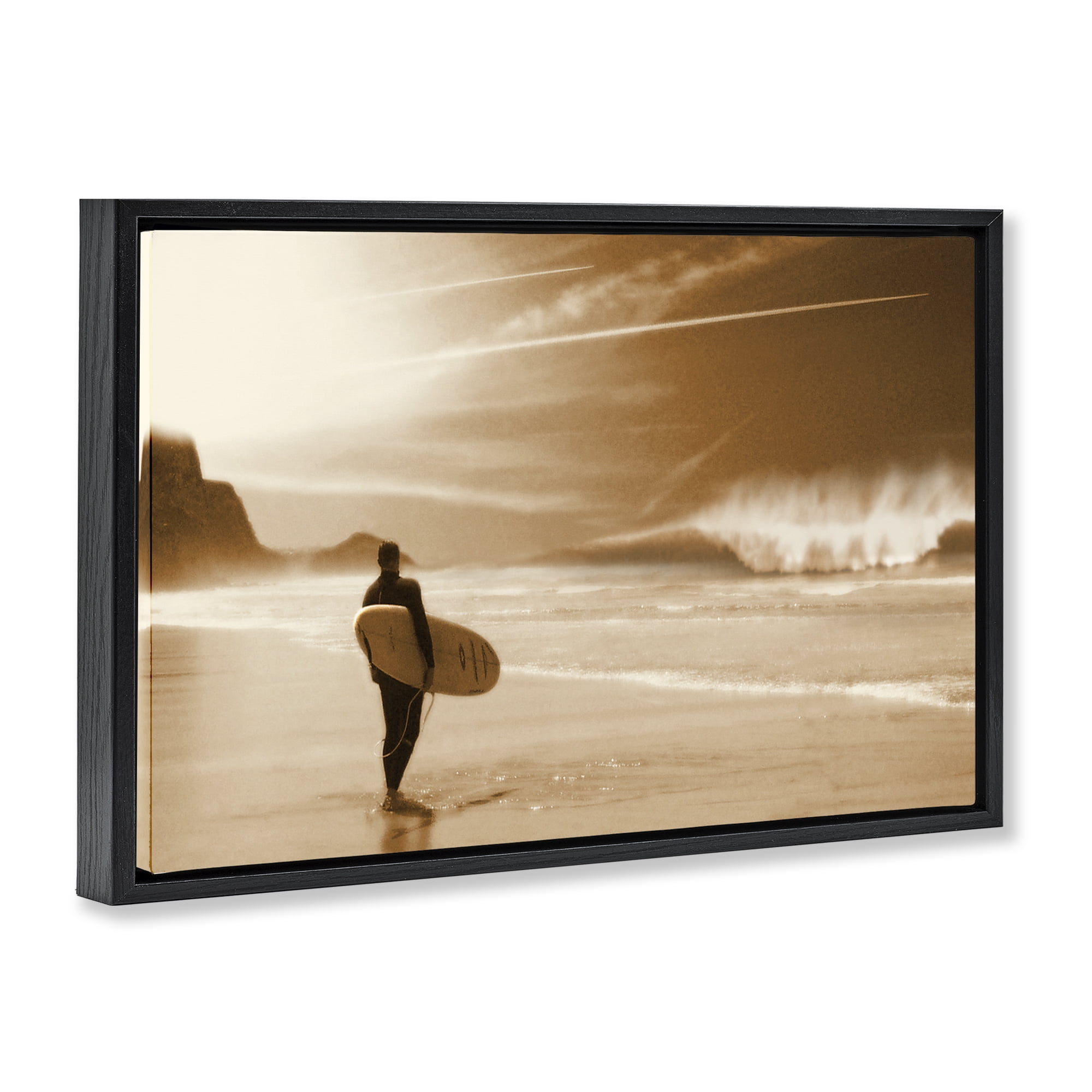 Stupell Industries Out Of The Sun Surfer Coastal Photography Black Floater Framed Canvas Art Print Wall Art, 25 x 17