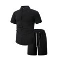 thumbnail image 3 of Cxenplz Men's Cotton Linen Sets Short Sleeve Pleats Suits Casual Lightweight 2 Piece Button Down Shirt and Shorts Beach Outfits, 3 of 8
