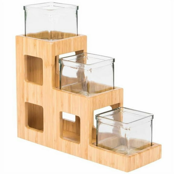 Cal Mil 1486 3-Tier Condiment Bamboo Jar Riser, Set of 3 - 5 x 14 x 13 in.