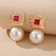 thumbnail image 4 of Xihbxyly Pendientes Exagerados, Elegante Diseño de Diamante Cuadrado, Elegante Detalle de Colgante de Perla, Encanto Bohemio y Gusto Único, Perfectos para Fiestas o Bailes Navideños, Accesorio de Mod, 4 of 7