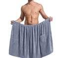 thumbnail image 3 of successthop Bath Skirt Wrap for Men Coral Fleece Homewear Absorption Sleepwear with Pockets After Bath Fall Loungewear, 3 of 5