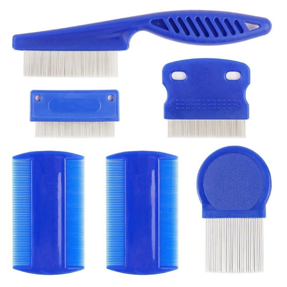 Laxiabr Dog Stuff Pet Others 6 Pcs/Set Flea Comb For Cat Dog Pet Stainless Steel Comfort Flea Hair Grooming Tools Deworming Brush Short Long Hair (Blue One Size)