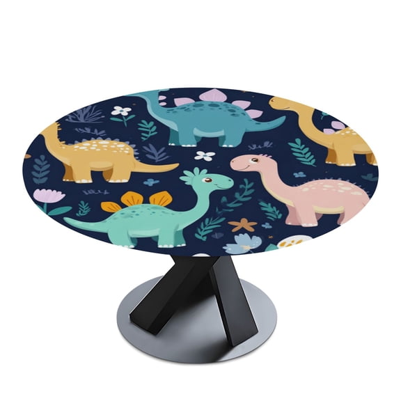 Round Premium Polyester Tablecloth Round Table Cloth Cover For Kitchen And Dining Room Dinosaurs