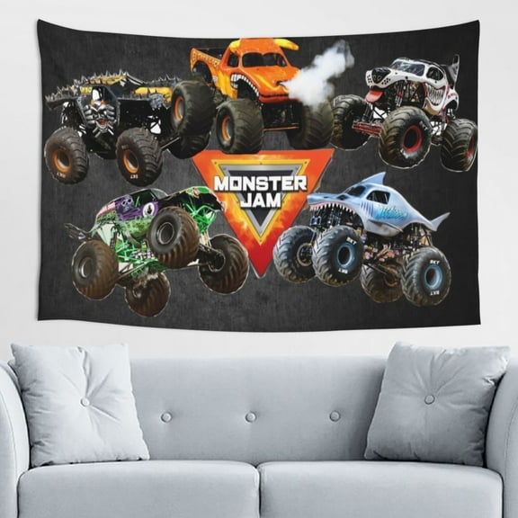 Monster Truck Jam Tapestry Wall Hanging Home Decoration Wall Blanket Dormitory Living Room Bedroom Backdrop Poster( 60x40inch)