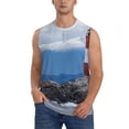 thumbnail image 2 of Lsque Lighthouse On The Waters Print Men's Cotton Blend Sleeveless Muscle Shirts (S-3XL)- Moisture Wicking, Odor Protection, UPF 30+,Small, 2 of 8