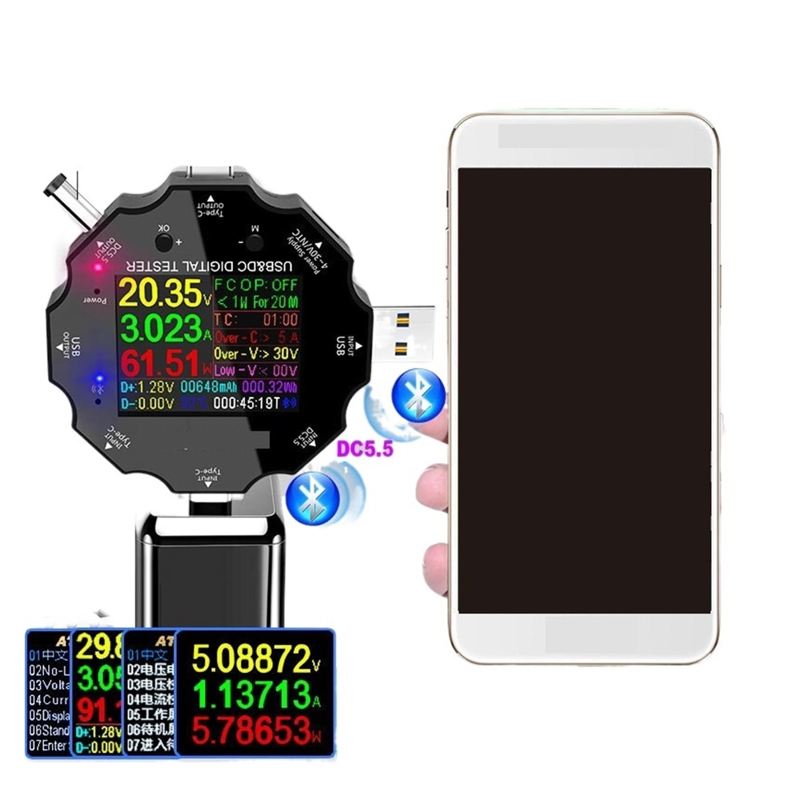 DC5.5 For APP 18 In 1 USB 3.0 Tester Dc Digital Voltmeter Power Bank Charger Voltage Current Ammeter Detector Meter And Kits ,Updated USB Tester