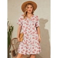 thumbnail image 2 of SHOWMALL Women's Plus Casual Dresses V Neck Short Beach Summer Sundress with Pockets Red Blossom Mottle 1X, 2 of 10