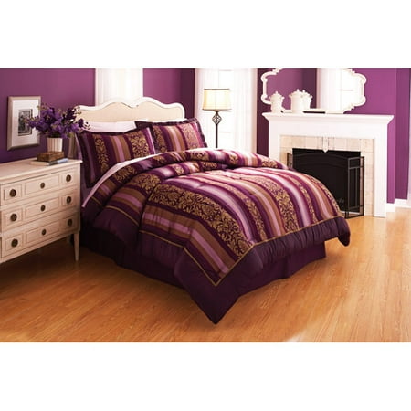 Better Homes and Gardens Antique Wallpaper Stripe Purple Bedding Comforter Set