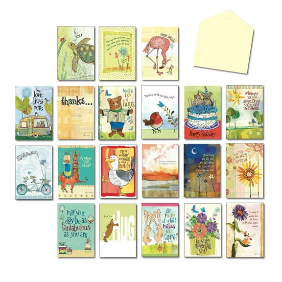 Leanin' Tree Life's Little Moments Greeting Cards Assortment Box – 20 Greeting Cards, 22 Colorful Envelopes, Includes Birthday Cards, Anniversary Card, Blank Cards – Assorted Cards for All Occasions