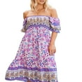 thumbnail image 2 of EIGTHTAIL Robe Midi pour Femme à Manches Courtes Bouffantes, Encolure Carrée Élastique, Imprimé Floral, Décontractée et Fluide, Robes d'Été, 2 of 5