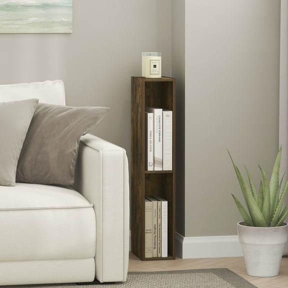 Furinno FULDA 3-Tier Narrow Bookshelf 6-In Width Storage Shelf Amber Pine