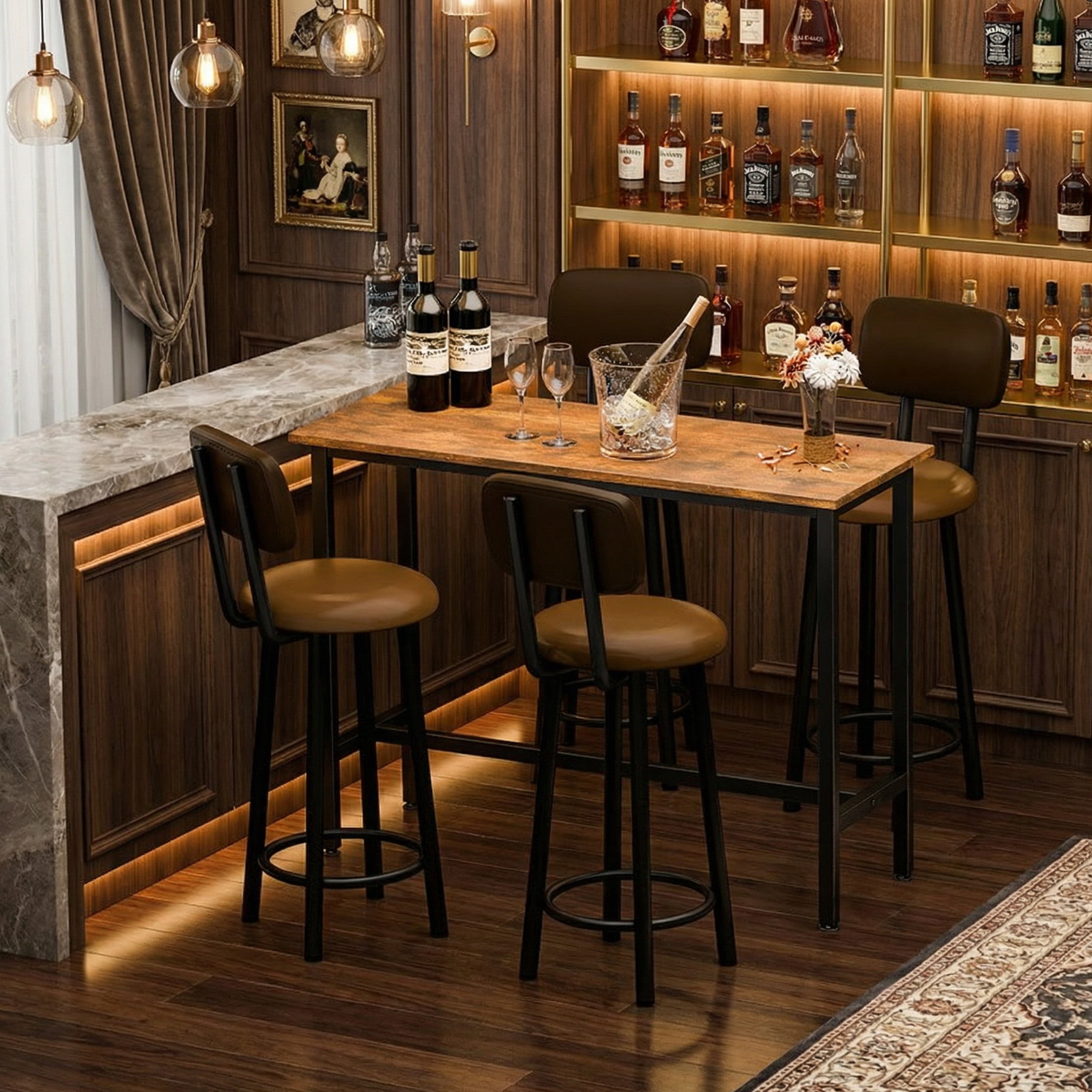 EDX 44 Inch Bar Table, Bar Height Pub Table, Counter Height Bar Table, Rectangular High Top Coffee&Dining Table, for household, Rust