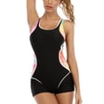 thumbnail image 4 of Traje de baño de una pieza para mujer con cuello en U ahuecado Tie Dye estampado costura traje de baño con almohadilla en el pecho negro M, 4 of 8