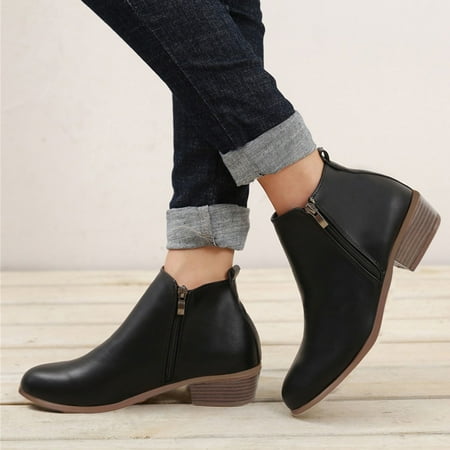 

TALKVE Fashion Autumn Women Ankle Boots Heel Low Heel Side Zipper Leopard Print Casual Comfortable
