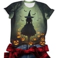 thumbnail image 5 of Women's Halloween Graphic Tees Witch and Pumpkin Short Sleeve T-Shirts Fall Casual Tops Crewneck Holiday Shirts Vintage Novelty Blouse for Party, 5 of 6