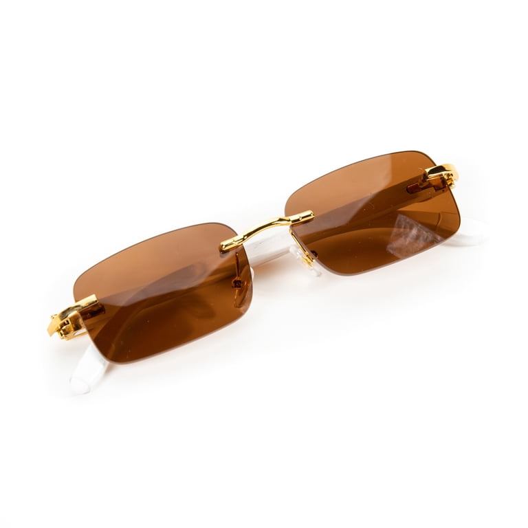 Retro Style Designer Vintage Frameless Narrow Clear Lens Rectangular Gold Wire Frame Metal Unisex Square Rimless Men's Women Clear Tint Rectangle Hip Hop Eye Glasses At Men's Clothing Store