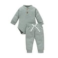thumbnail image 1 of ITFABS Baby?s Solid Color Button Long Sleeve Romper and Tie-up Trousers Set, 1 of 9