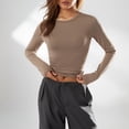 thumbnail image 5 of Komoo Fall Casual Slim Fit Basic Crop Tops Solid Long Sleeve Crew Neck Crop Tee Top Tight Tee Shirts, 5 of 10