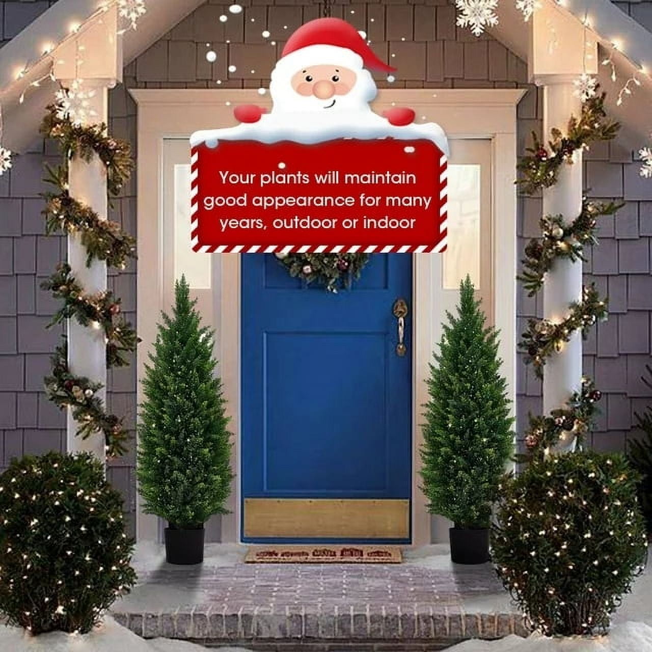 DLD Artificial Cedar Tree 2 Pack 4 ft Indoor/Outdoor Faux Plants for Porch Decor Cedar Plants UV Protected Potted Tree, Artificial Plants Outdoor, Housewarming Gift