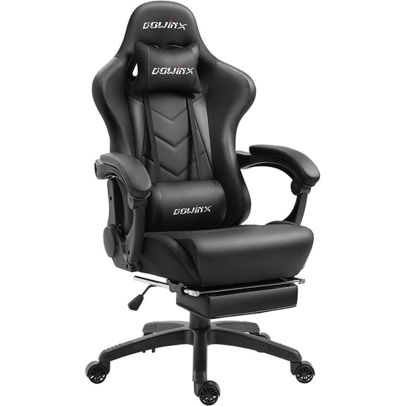 Dowinx Gaming Chair Ergonomic Racing Style Recliner with Massage Lumbar Support, Office Armchair for Computer PU Leather E-Sports Gamer Chairs with Footrest (Black)