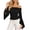 Black, variant on Button down Shirts for Women One Shoulder Tops for Women, Lace Patchwork Flared Long Sleeve Shirts, Fashion Smocked Waist Cropped Blouse