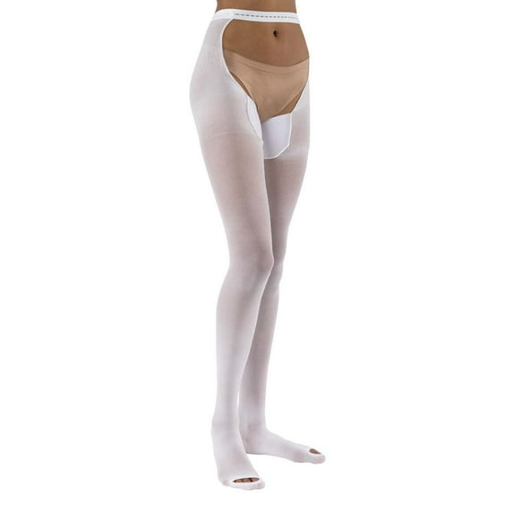 JOBST Anti-EmGP Seamless Compression Stockings, 18 mmHg, Waist High, Open Toe, White, Box (6 Pair), Small