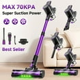 thumbnail image 2 of 55-70KPA 3-Speed Cordless Stick Vacuum | 45Min Runtime, Detachable Battery, LED Floor Brush | Lightweight Handheld for Pet Hair, Carpets, Floors, 2 of 15