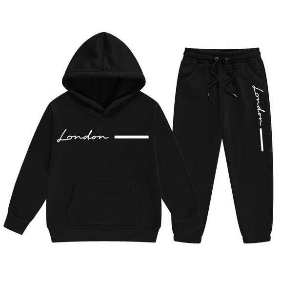 CONZONE Toddler Boys Outfits 2 Piece Letter Graphic Long Sleeve Hoodies Pants Set Cozy Fall Winter Clothes for Kids