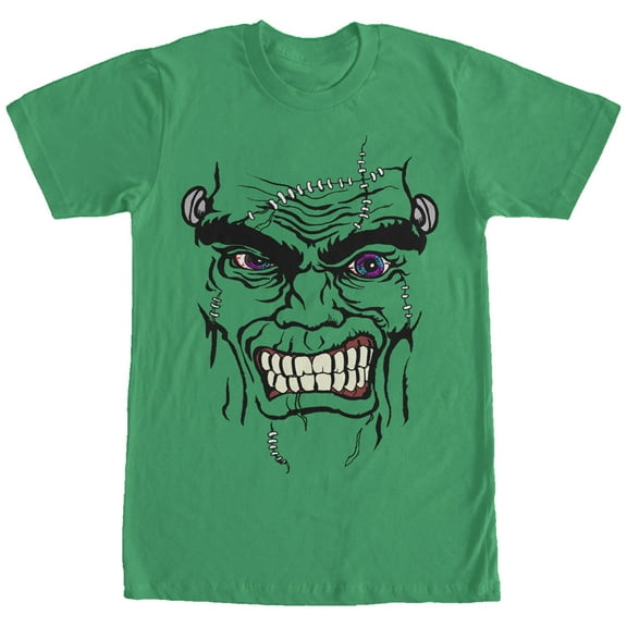 Men's Lost Gods Halloween Frankenstein Monster Face  Graphic Tee Kelly Green Large