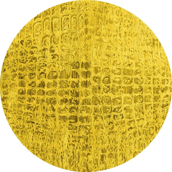 Ahgly Company Indoor Round Abstract Yellow Contemporary Area Rugs, 7' Round