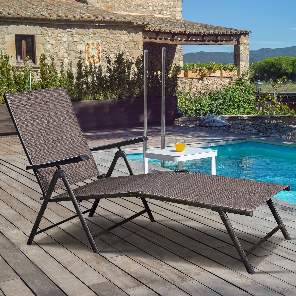 Outdoor Patio Folding Lounge Adjustable Recliner Chair Garden Lawn