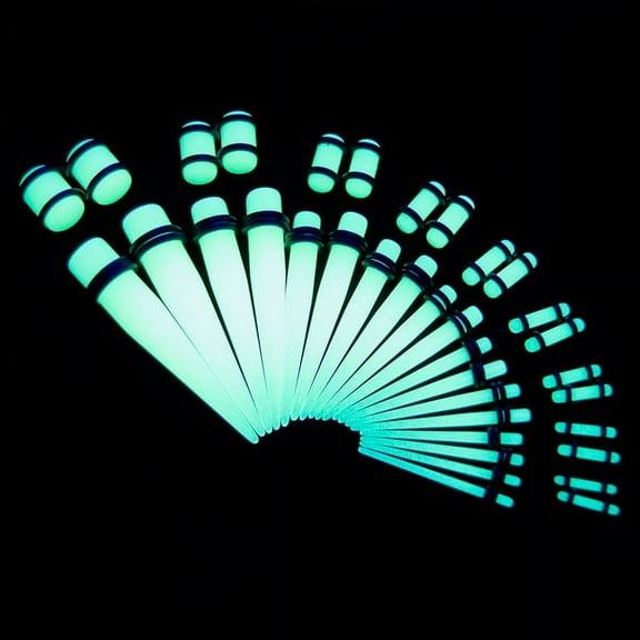 Glow in the Dark Tapers with Plugs Ear Stretching Kit - 36 Pieces 14GA - 00GA - UV Glow Acrylic