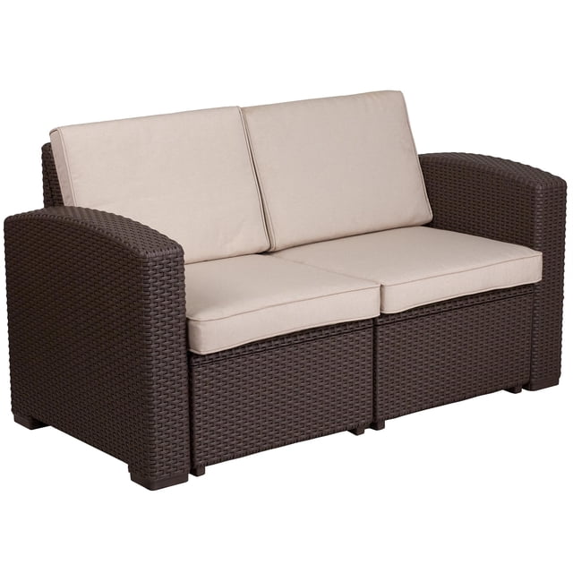 Afuera Living Causeuse de Patio en Osier, Brun Chocolat et Beige