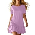 thumbnail image 2 of Women's Short Sleeve T-Shirt Dress with Double Ruffle Hem Loose Fit, 2 of 6