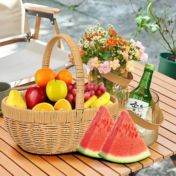 ShunRuiPi Wicker Basket with Handle, Multipurpose Woven Basket Decoration Large Woven Picnic Fruit Basket, Gardening Baskets for Harvesting, S,Halloween Bathroom Decor Under