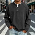 thumbnail image 2 of Men's Vintage Shirts Casual Solid Distressed Washed Long Sleeve Tops Spring Fall Wear Stand Collar Button Henley Shirts Daily Outfit, 2 of 6