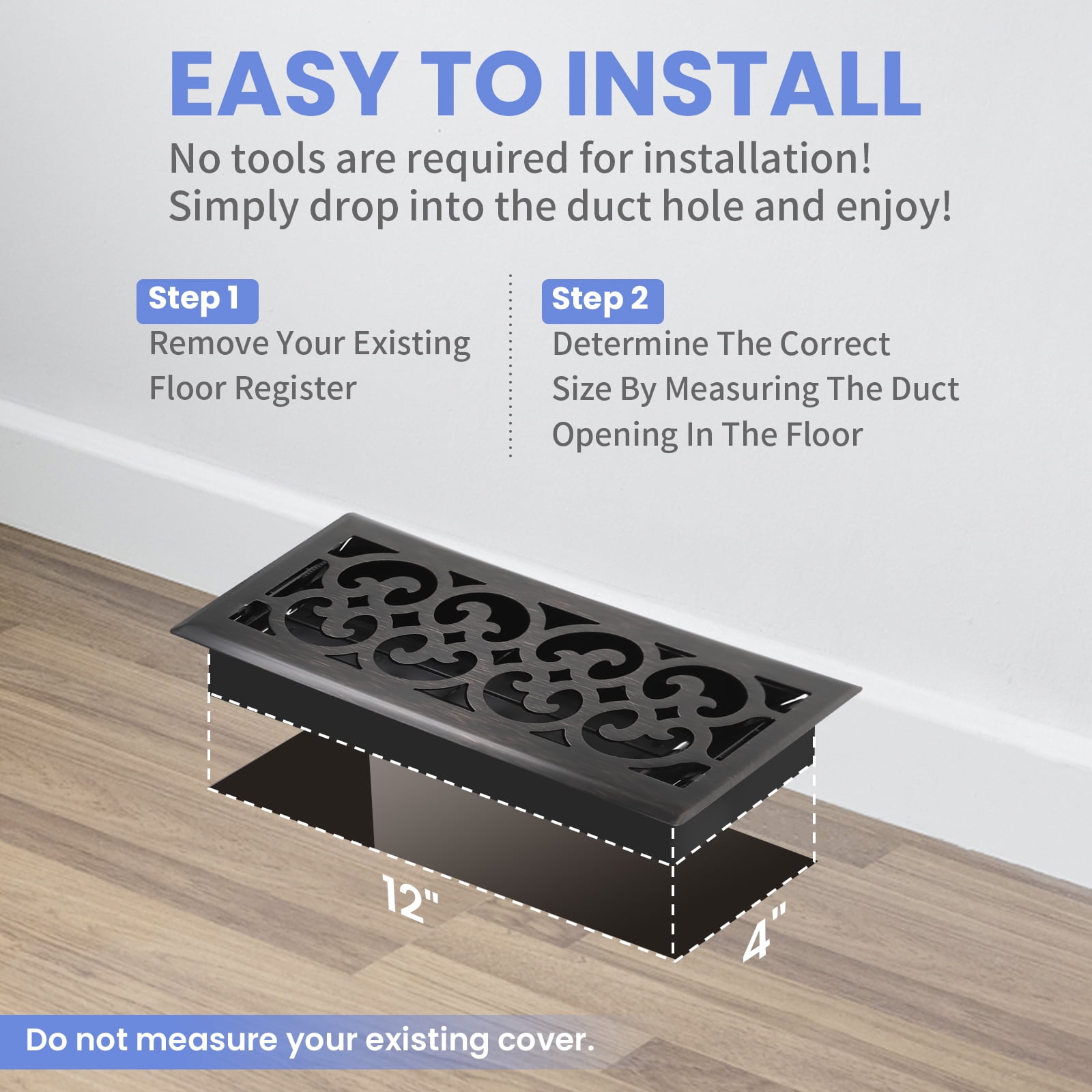 4x12 Inches 2 Pack Heavy Duty Walkable Floor Register Easy Adjust Air Supply Lever Floor Vents - Charlotte Design - Vent Cover for Home Floor - Oil Rubbed Bronze
