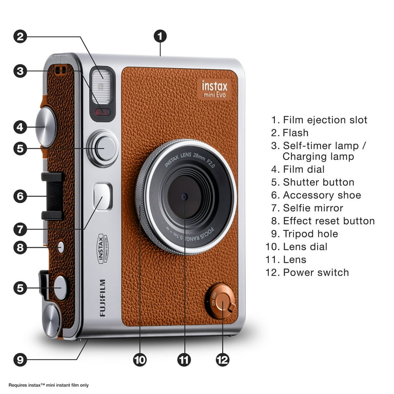 FUJIFILM instax mini Evo ブラウン Fujifilm Instax Mini Evo Hybrid Instant Camera, Brown
