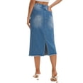 thumbnail image 3 of Women's Long Denim Skirt Elastic Waist Split Back Pockets Maxi Jean Skirts S Blue, 3 of 6