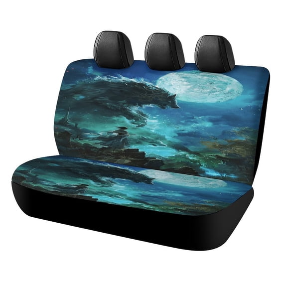 Wolves in The Moonlight Rear Seat Covers, Car Backseat Protector, Universal Back Seat Vehicle Interior Protector, Fits Most Cars, SUVs, Sedans, Trucks